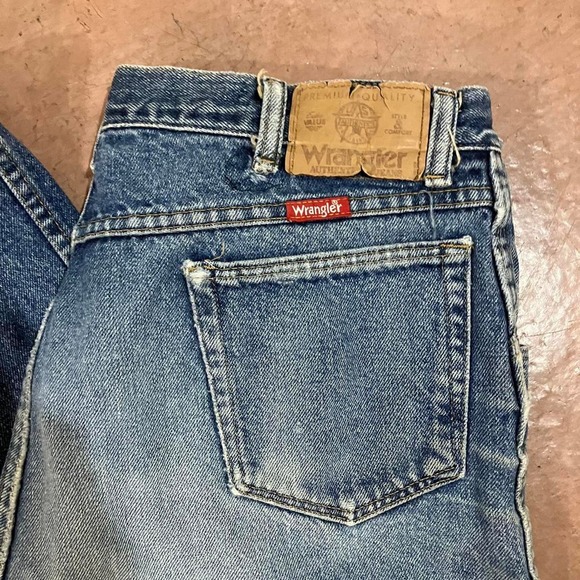 Vintage 90s Distressed Wrangler Star Patch Faded Denim Blue Jeans - Picture 2 of 8